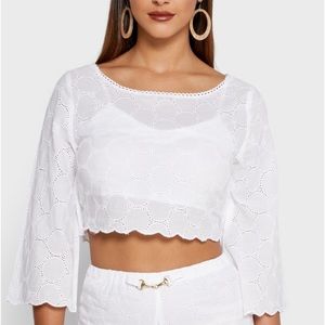 House of Sunny Eyelet Scalloped Crop Top Size 10